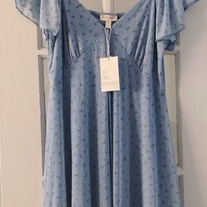 See You Monday Light Blue Dress with Floral Design